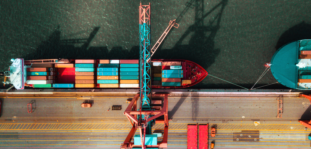 high angle view on Cargo container terminal in Hamburg port